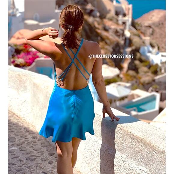 ZARA Blue Halter Mini Dress NWT | Blogger Fave Satin Ring Detail - Picture 4 of 16